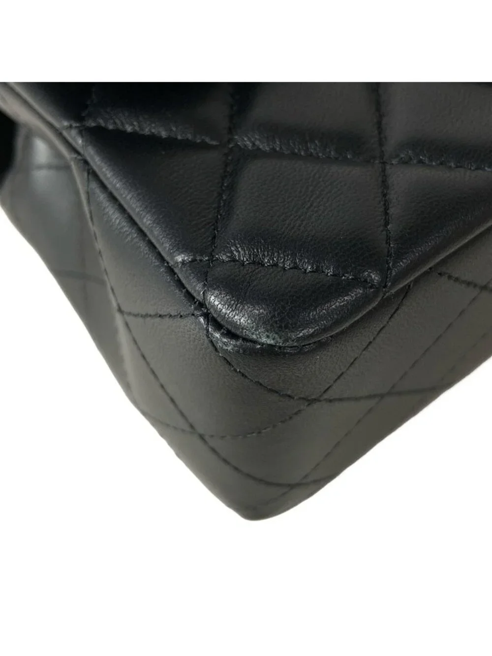 Chanel Shoulder Bag Mini Quilted Black Chain Silver Metal Lambskin